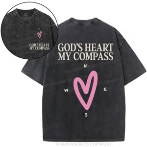 ASSORTED SIZES:God's Heart My Compass Black Vintage Acid Wash T-Shirt-NWT